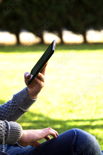 Hipster man using tablet