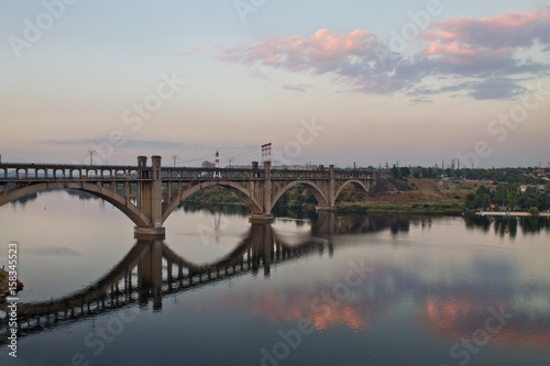 Evening Zaporozhye, Ukraine. Bridge across the Dnieper