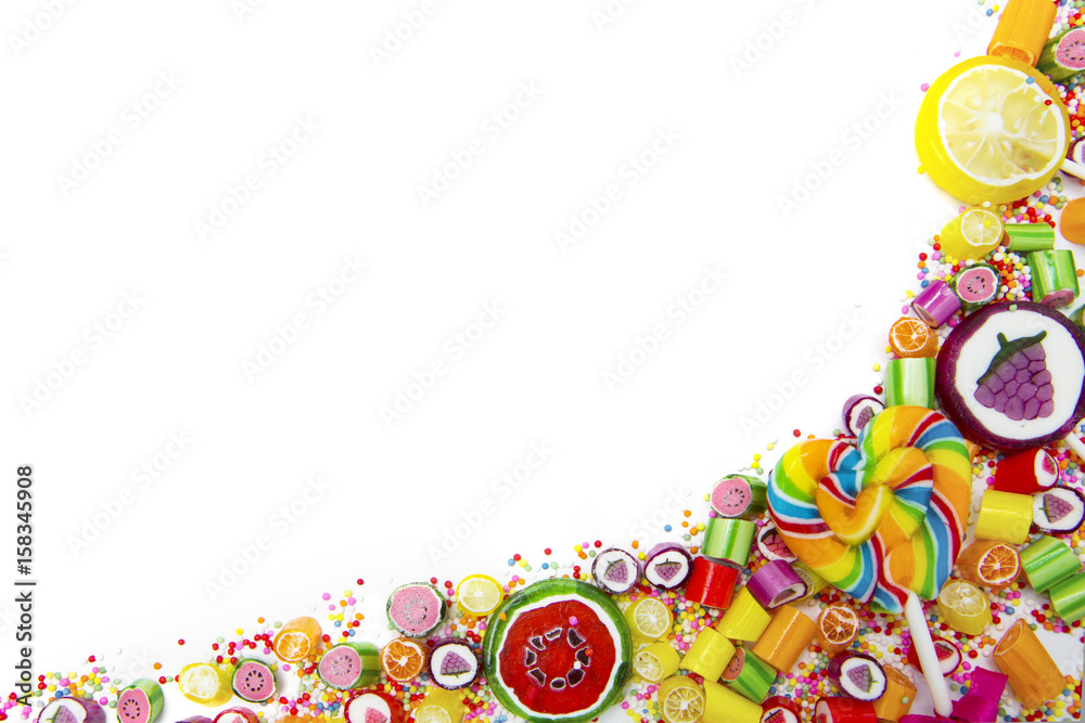 Assorted tasty candies and lollipops