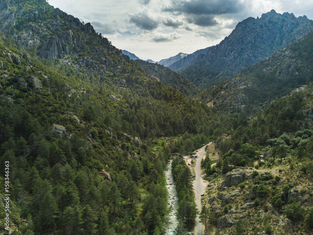 Aerial view of valley in Corsica