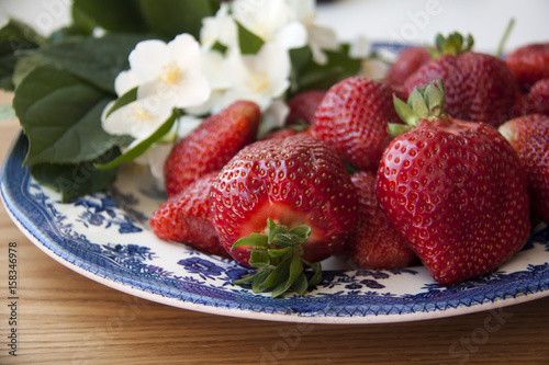 strawberries on wood