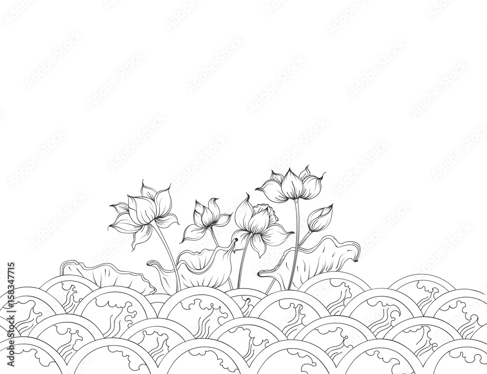 Lotus flowers art pattern vector on a white background Lotus flowers art pattern vector on a white background