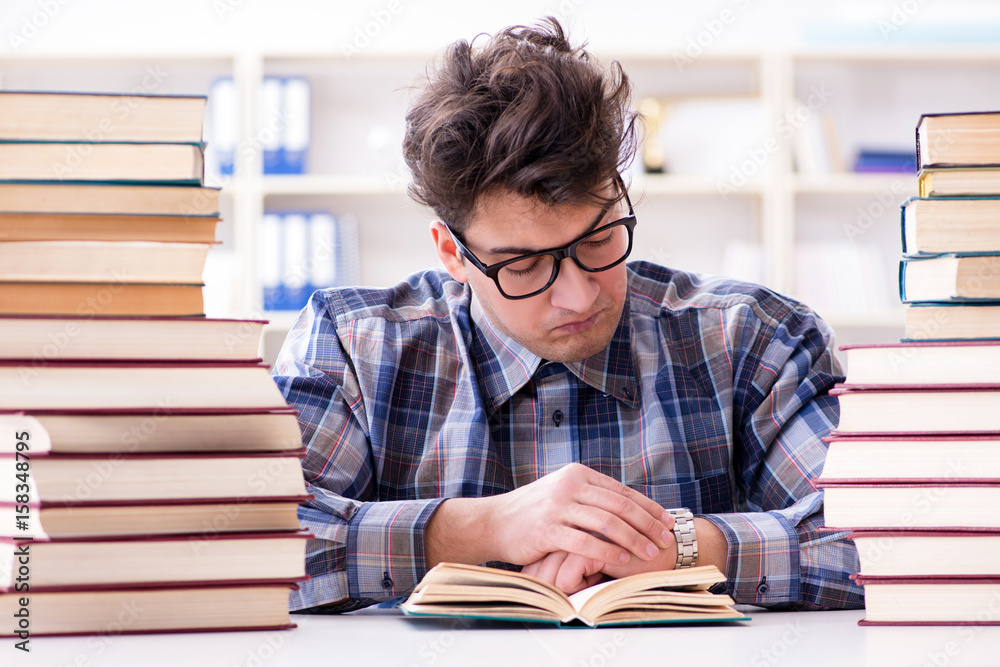 Nerd funny student preparing for university exams Nerd funny student preparing for university exams