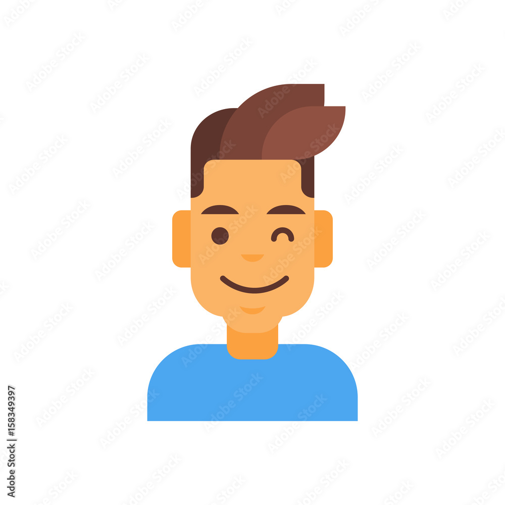 Profile Icon Male Emotion Avatar, Man Cartoon Portrait Happy Smiling Face Winking Vector Illustration
