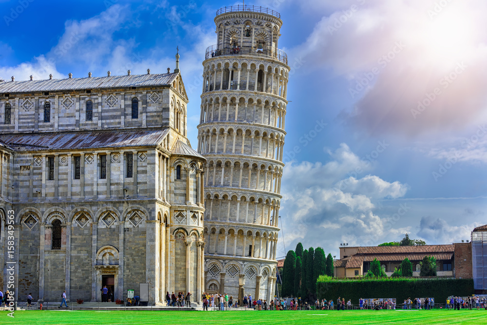 Pisa Cathedral (Duomo di Pisa) with the Leaning Tower of Pisa (Torre di Pisa) on Piazza dei Miracoli in Pisa, Tuscany, Italy