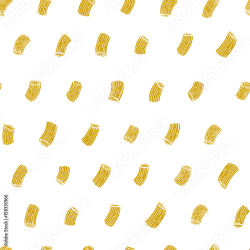 Vector seamless pattern with Italian pasta. Rigatoni hand drawn background.