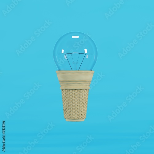 Light bulb combine with Cone ice cream on blue background. minimal concept idea. photo