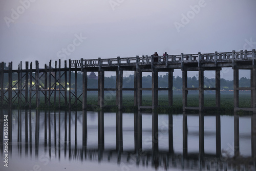 U-Bein Bridge at Taung Tha Man Lake  Mandalay  Myanmar