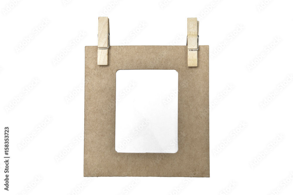 Two wooden clips with blank frame Two wooden clips with blank frame