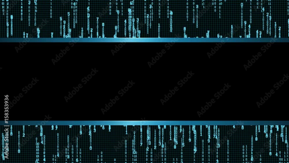 Blue binary code strings border looped animation background