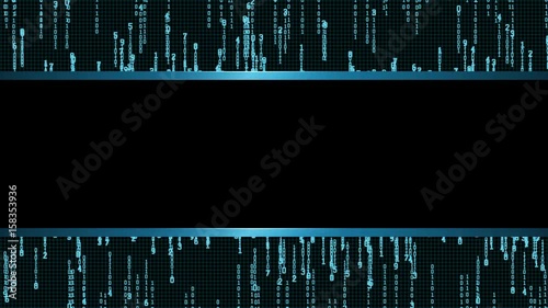 Blue binary code strings border looped animation background