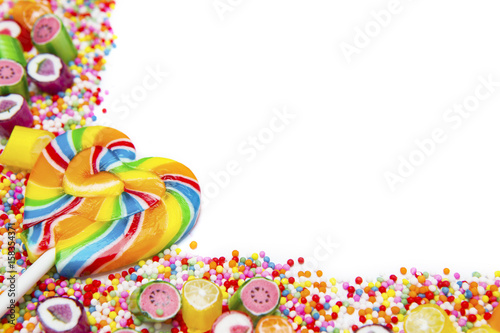 Yummy colorful candies and lollipops
