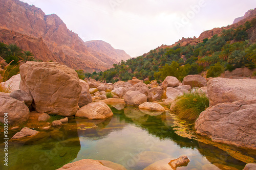 Mountain lake. The beautiful mountain scenery. Wadi Bani Khalid. Oman. © Анна Скворцова