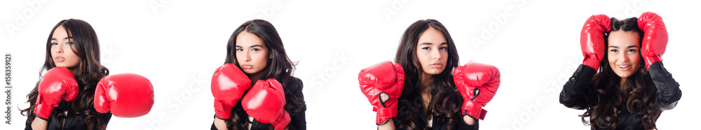 Young woman with boxing glove Young woman with boxing glove
