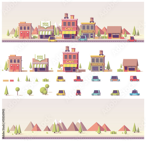 Vector low poly buildings and city scene