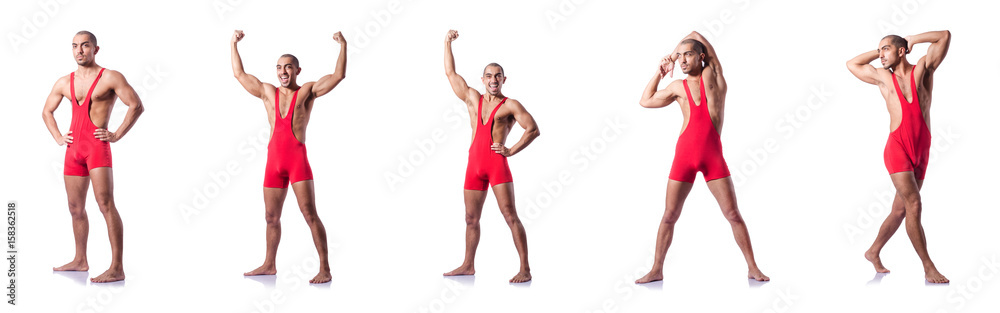 Young wrestler isolated on the white Young wrestler isolated on the white