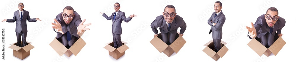 Man in thinking outside the box concept Man in thinking outside the box concept