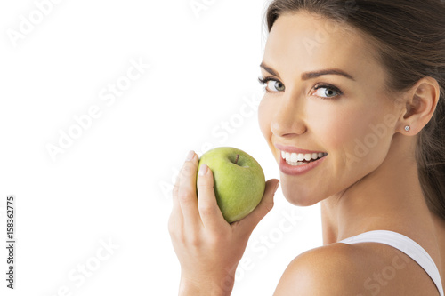 Woman hold green apple