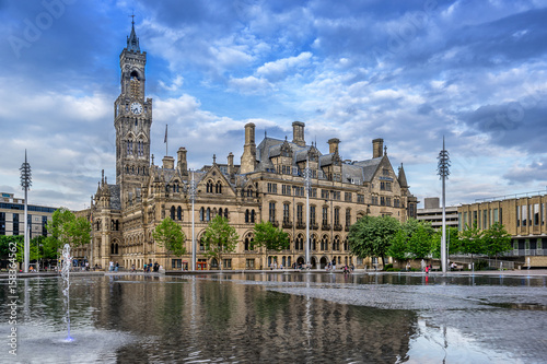 Bradford City Hall in City Park in west Yorkshire
