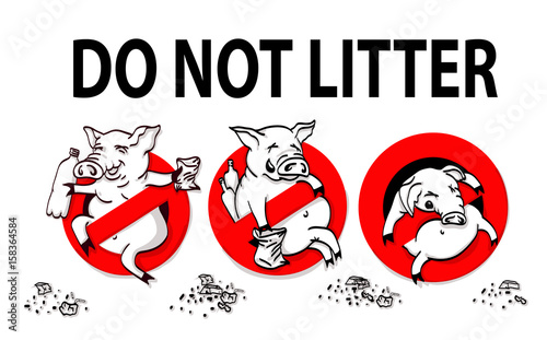 Pig line icon in prohibition red circle, No littering ban sign, forbidden symbol. Vector illustration 