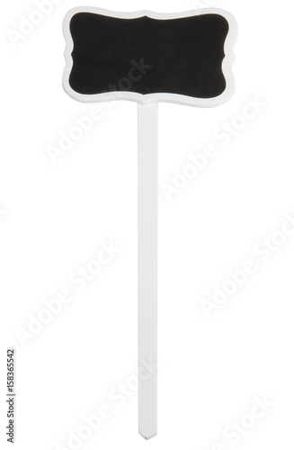 A blank blackboard wooden information label isolated on white background.