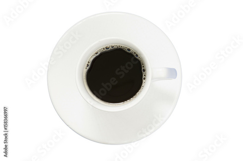 Top view of a cup of coffee  isolate on whit  background