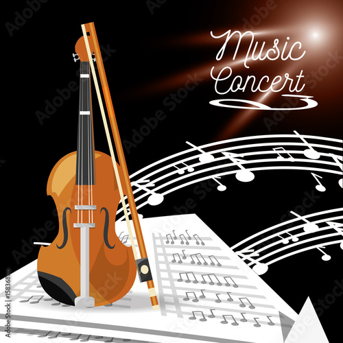 violin instrument with music sheets vector illustration