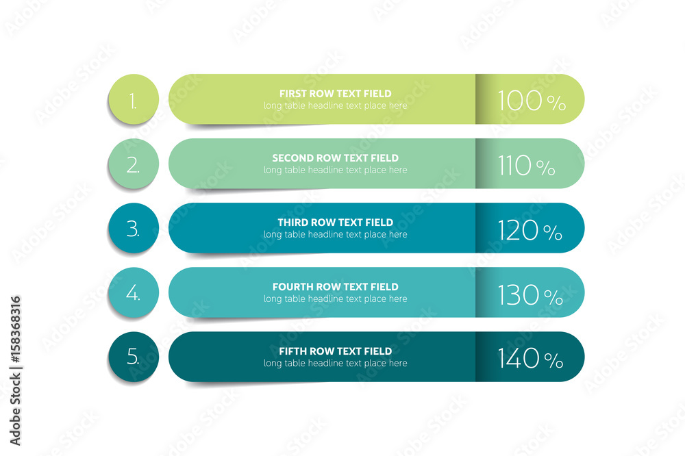 Table, schedule design template with 5 row. Vector banner.