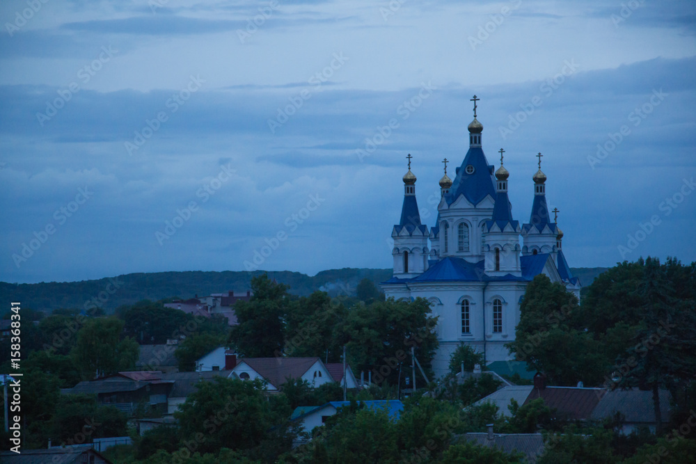 Church of the Intercession of the Mother of God on the Nerl. Ancient Russian Church shot in summer evening, at sunset.