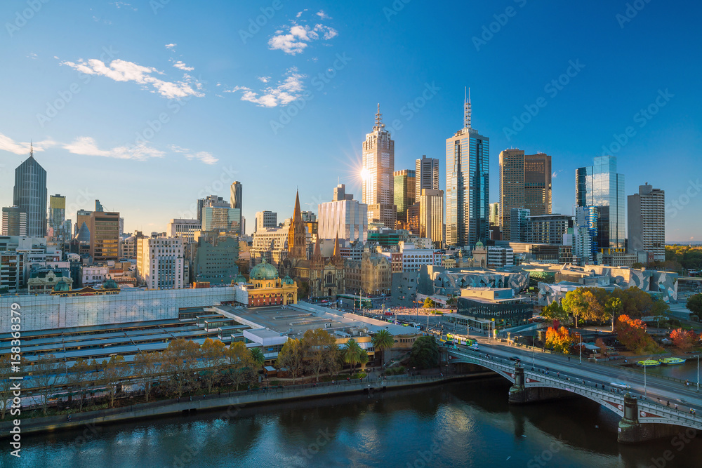 Naklejka premium Panoramę miasta Melbourne w Australii