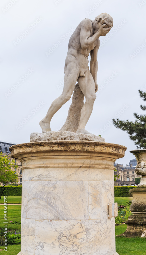 Cain, who killed his brother Abel. Sculpture in the park of the Tuileries.Paris, France