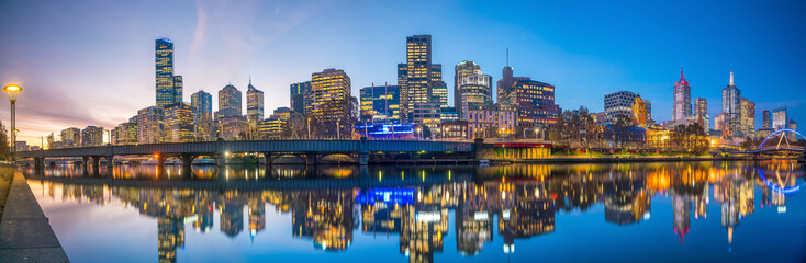 Melbourne city skyline at twilight
