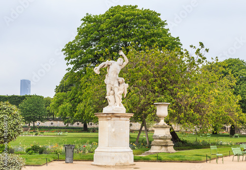 Sculptures in famous Tuileries Garden (Jardin des Tuileries) near Louvre museum in Paris, France.