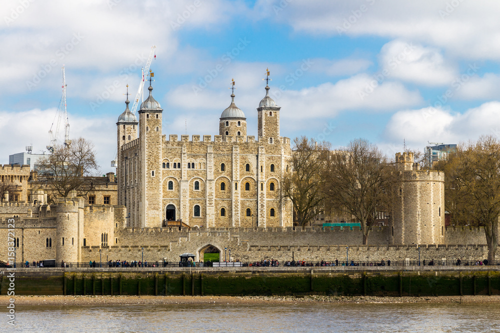 Tower of London located on the north bank of the River Thames in central London, UK