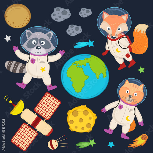 set of animals in space  part 1 - vector illustration, eps

