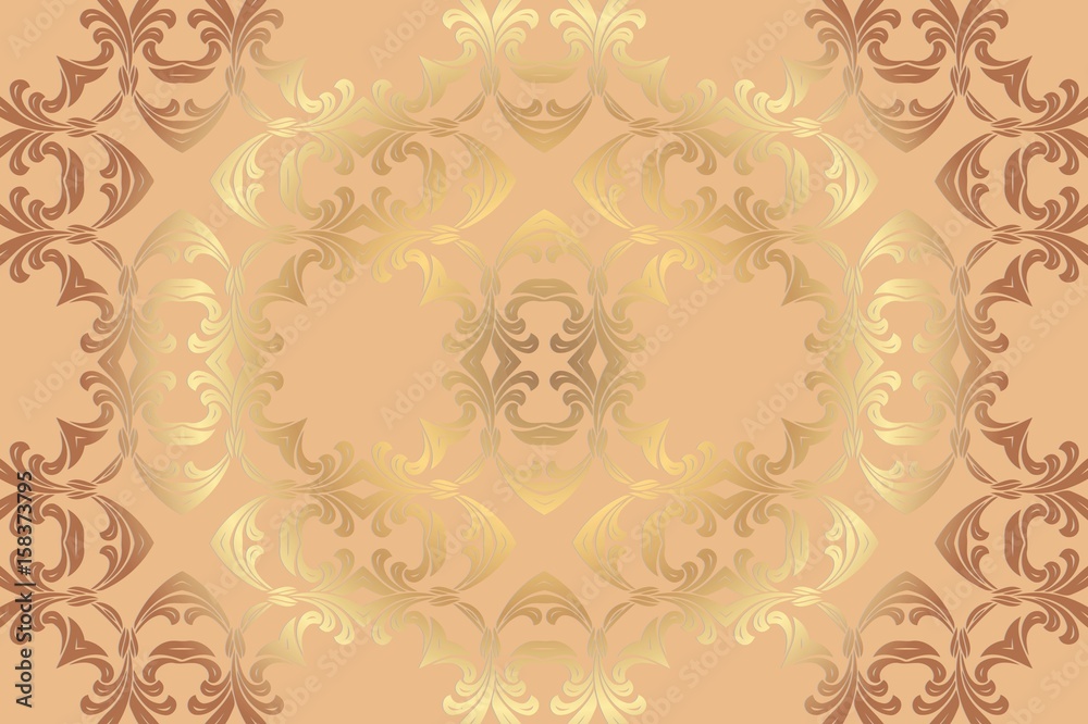Orange graphic ornament orange abstract illustration Dark Vintage background, damask pattern abstract background with repeating elements
