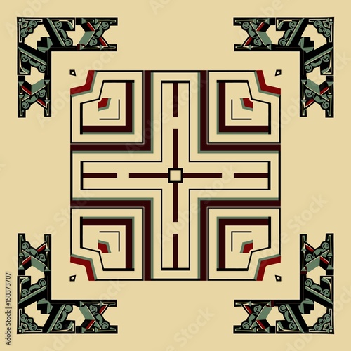 abstract symmetrical pattern of ethnic elements geometric shapes of modern design