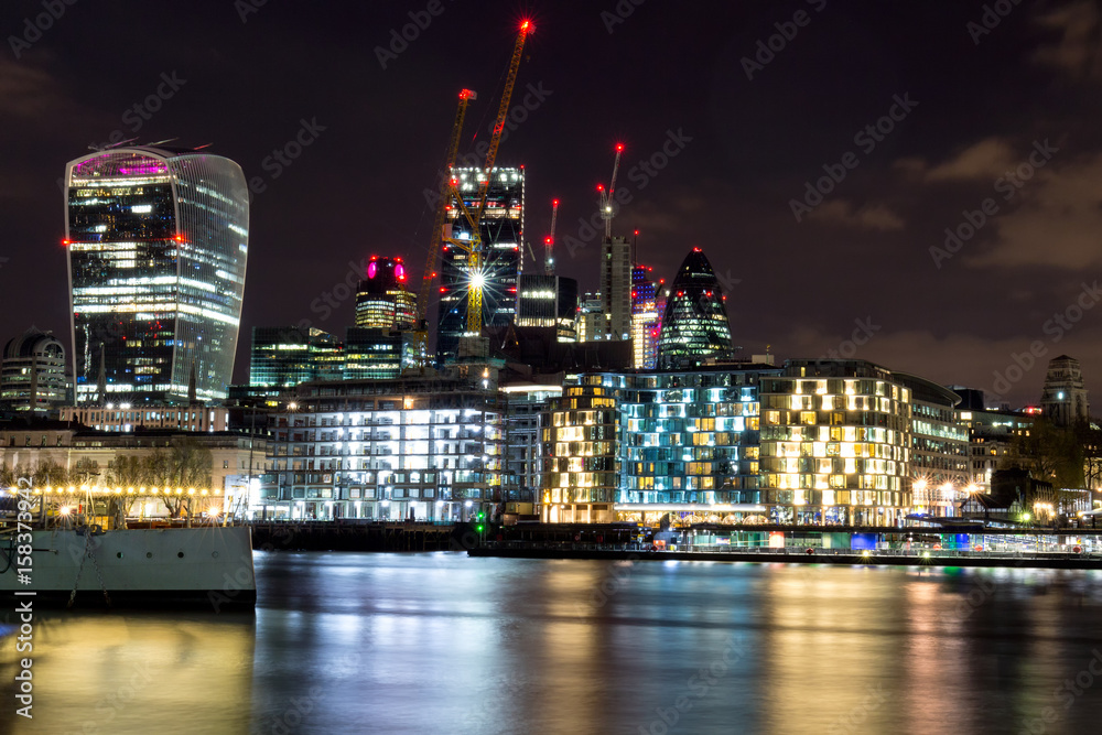 London skyline by night, panoramic view. UK