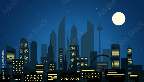 Modern cityscape in the night vector illustartion. Big city night scene