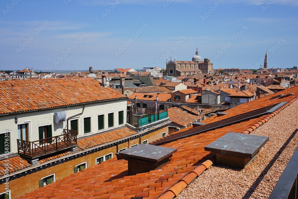Landscape view over the red roofs of Venice, Italy