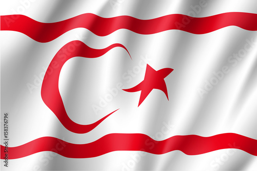Waving flag of Turkish Republic of Northern Cyprus. Patriotic national sign. Official symbol of state northeastern portion of the island of Cyprus. Vector icon illustration