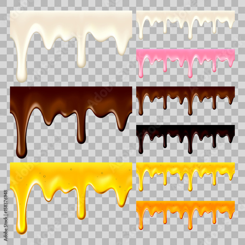 Flowing chocolate honey and milk vector set