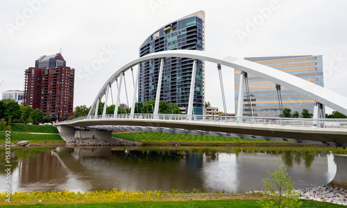 Bridge leads over the Scioto River in Columbus Ohio
