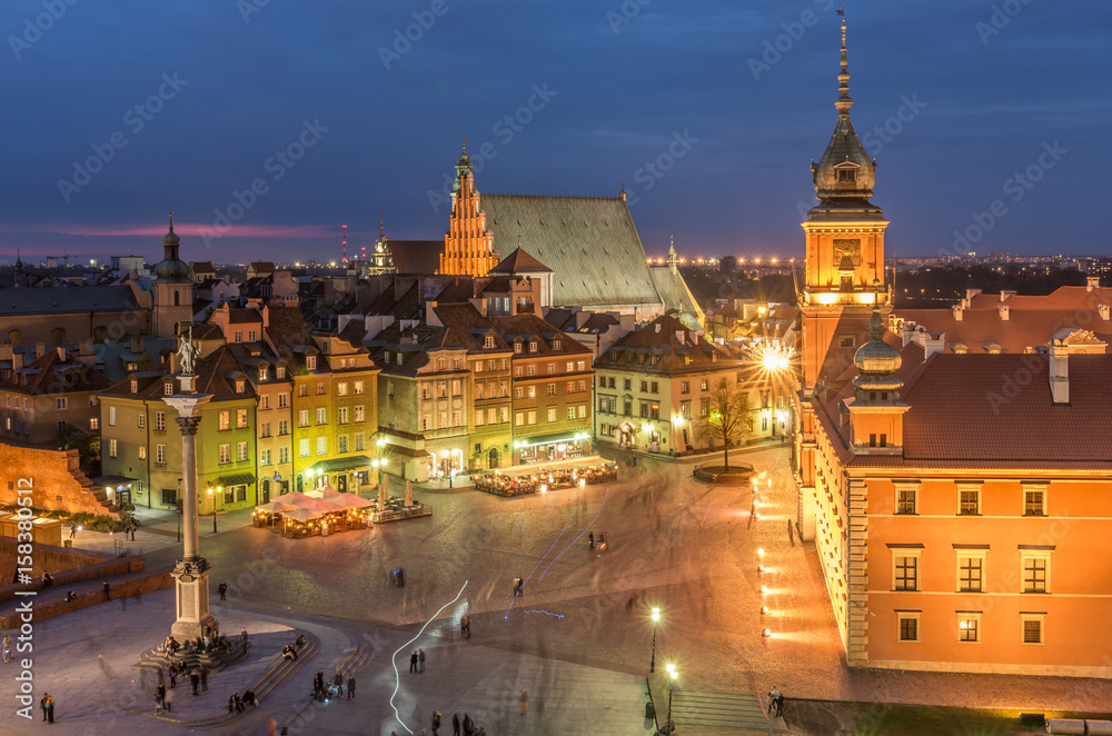 Obraz premium Warsaw, Poland, panorama of old city with royal castle and st John cathedral
