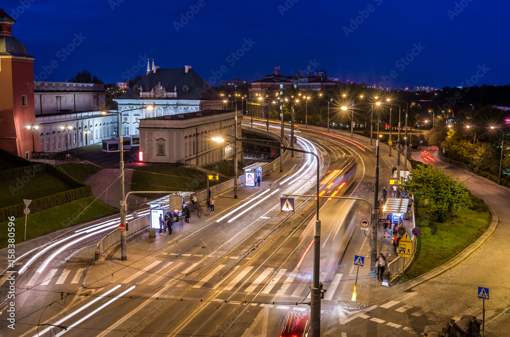 Warsaw, Poland, Solidarnosci street in the night
