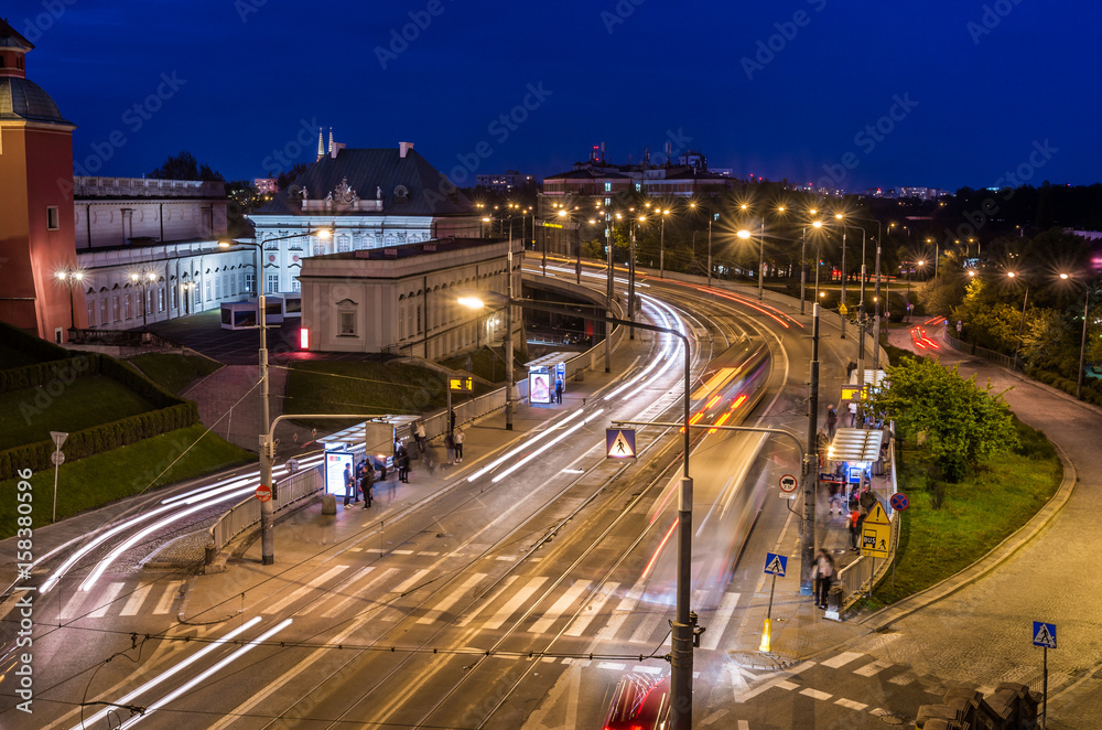 Warsaw, Poland, Solidarnosci street in the night Warsaw, Poland, Solidarnosci street in the night