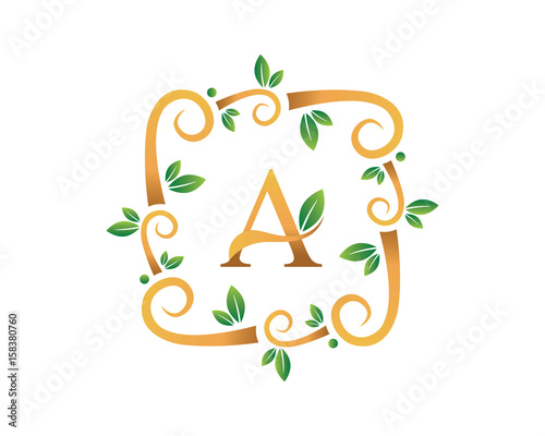 Elegant Floral A Letter With Gold Branch Logo