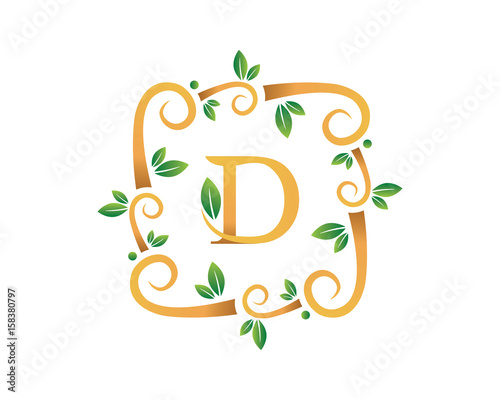 Elegant Floral D Letter With Gold Branch Logo