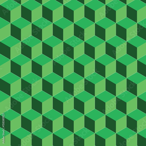 seamless green cube pattern. Colorful design  geometric 3d vector wallpaper