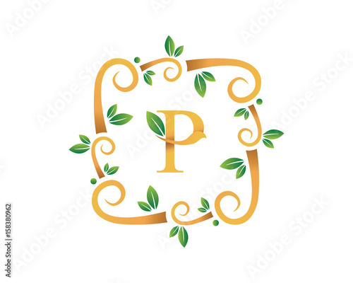Elegant Floral P Letter With Gold Branch Logo